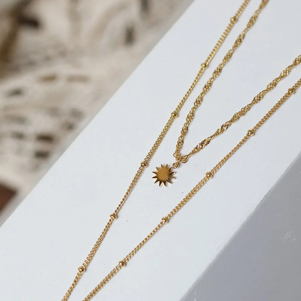 NEW 18K Gold Plated Vintage Diamond Coin Star Double Layer Necklace